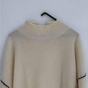 Our Sister Clouds Wool High Contrast Stitch Turtleneck Knit Sweater In Ecru